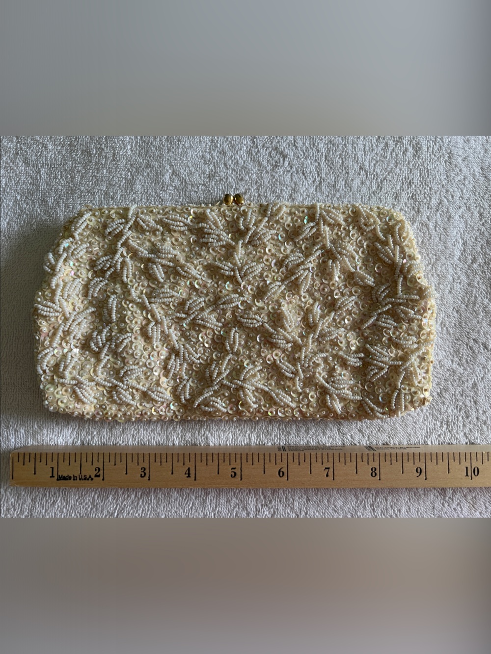 Beaded Ivory Sequin Evening Clutch